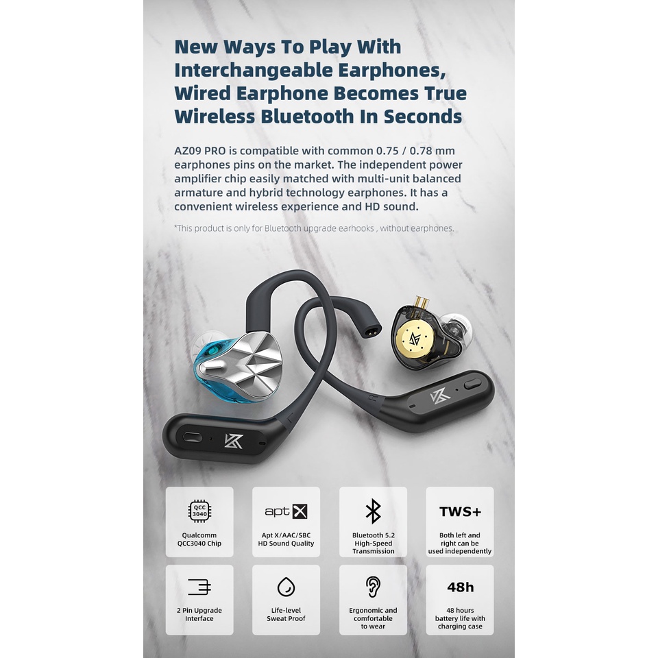 Dây móc tai nâng cấp cho tai nghe bluetooth không dây Kz AZ09 Pro 5.2 với hộp sạc