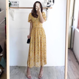 ĐẦM VÀNG HOA NÚT BỌC