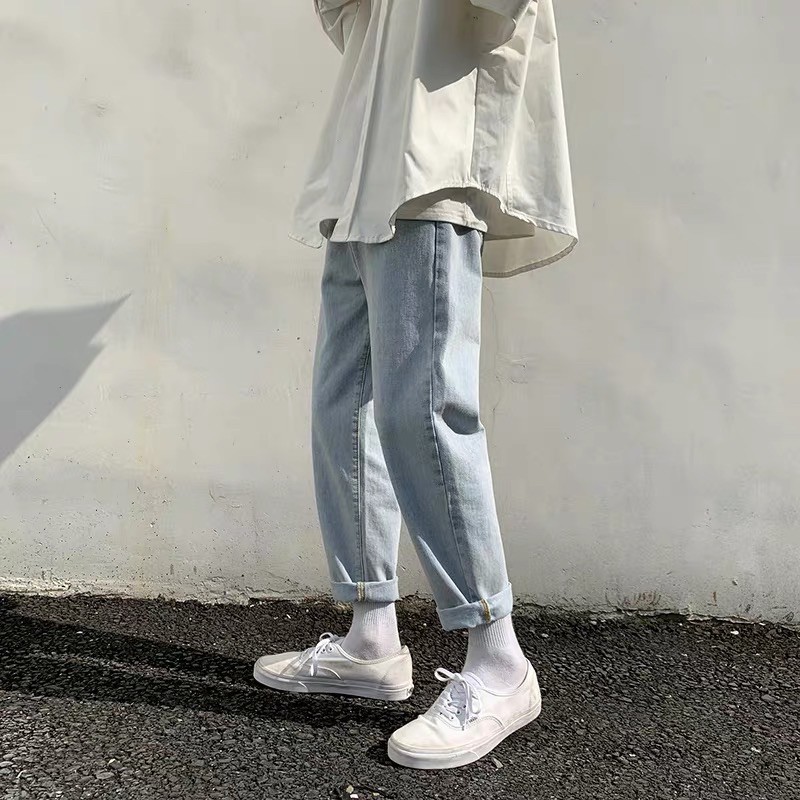 QUẦN BAGGY JEANS XANH NHẠT TRƠN (có hình chụp thật)