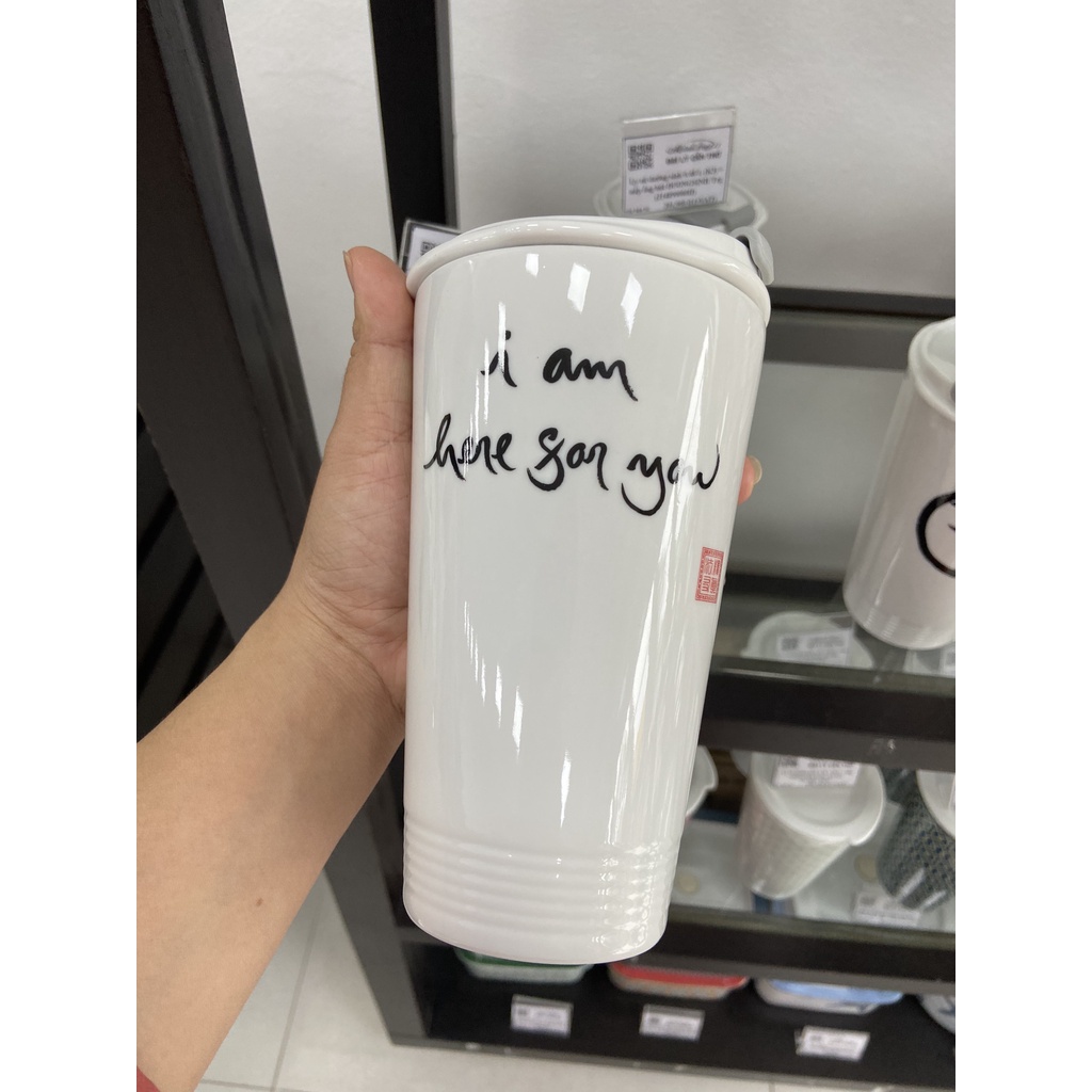 Ly sứ dưỡng sinh 0.48 L + nắp ống hút  - I am here for you - Gốm sứ cao cấp Minh Long I