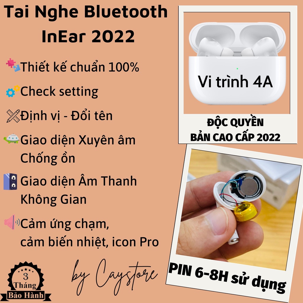 Tai Nghe Bluetooth Không Dây Inear Nút Tai Bản Cao Cấp 2022 ĐỘC QUYỀN Thời gian Sử dụng 6-8h