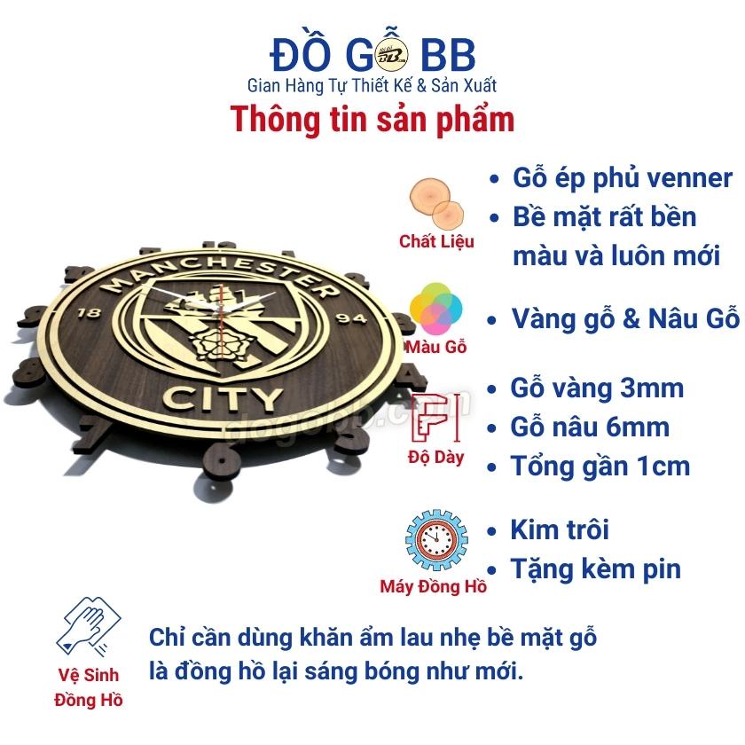 Đồng hồ tranh logo MANCHESTER CITY MAN CITY treo tường decor bóng đá gỗ quà tặng sinh nhật nam bạn trai chồng -Đồ Gỗ BB