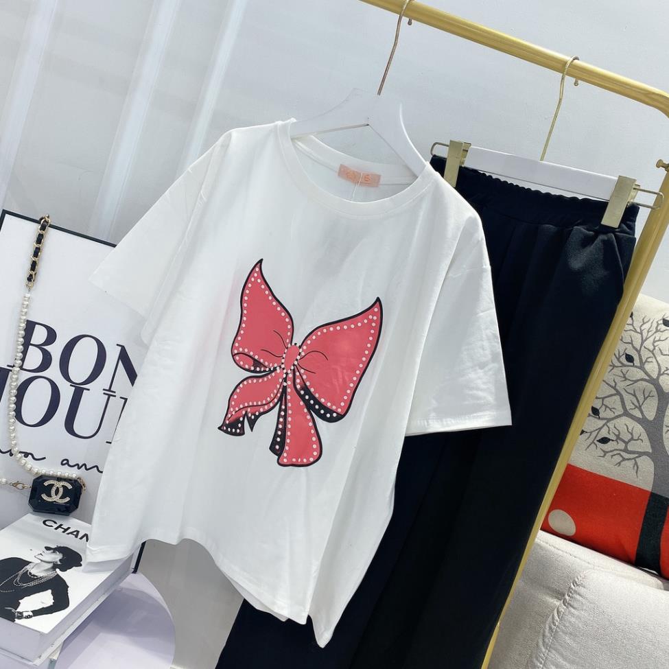 BỘ COTTON TRẮNG HÌNH NƠ QUẦN SUÔNG CHO NỮ