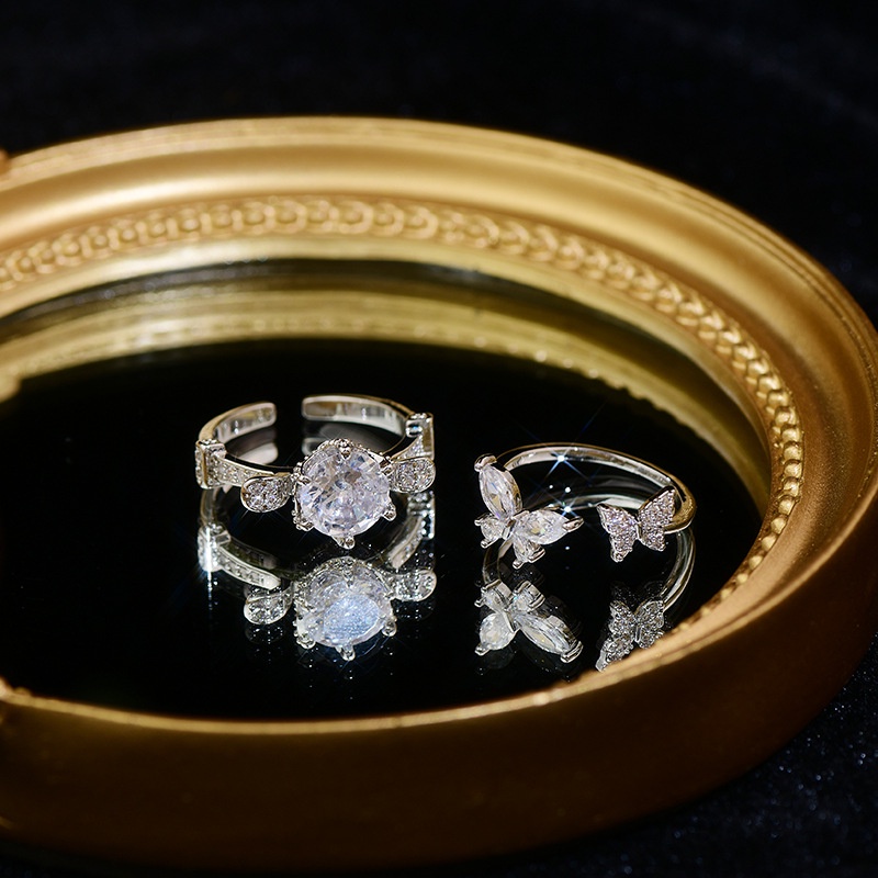 Bộ Nhẫn Mở Hình Bướm Đính Đá Zircon Thời Trang Cho Nữ