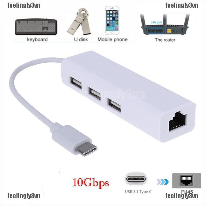 Đầu chuyển đổi USB-C USB 3.1 Type C sang USB RJ45 Ethernet LAN cho Macbook PC