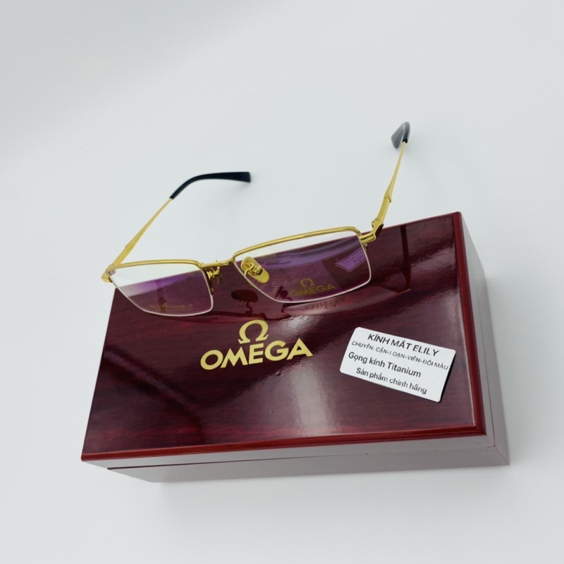 Gọng kính omega titanium mạ vàng 18k full hộp cao cấp