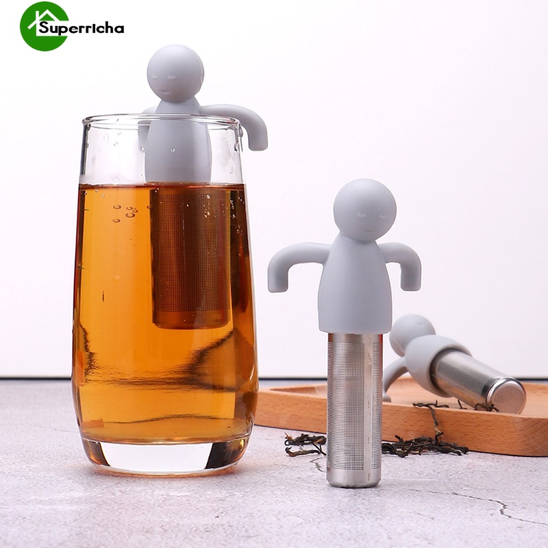 Cốc lọc trà bằng thép không gỉ có nắp đậy và tay cầm hình chiếc lá dễ thương