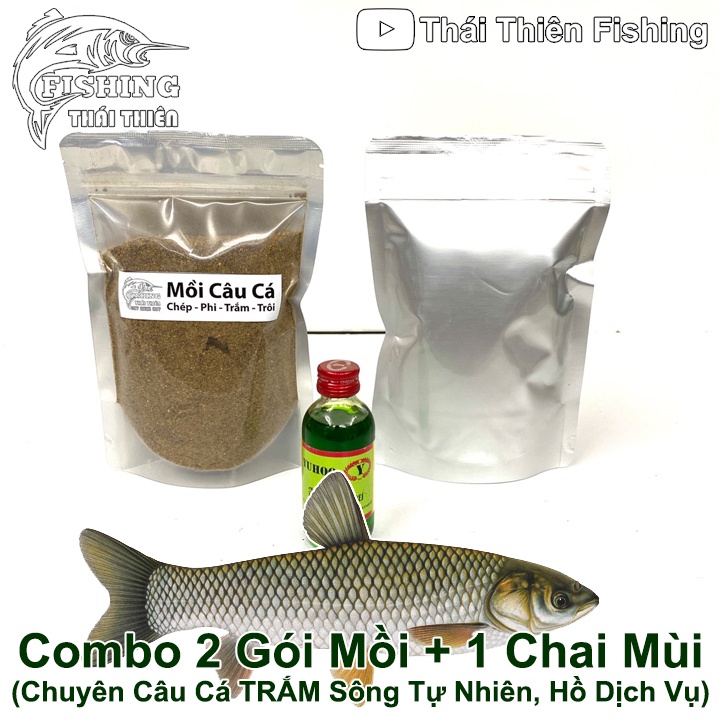 Combo 2 Gói Mồi, 1 Chai Tinh Mùi Thái Lan Dùng Câu Cá Trắm