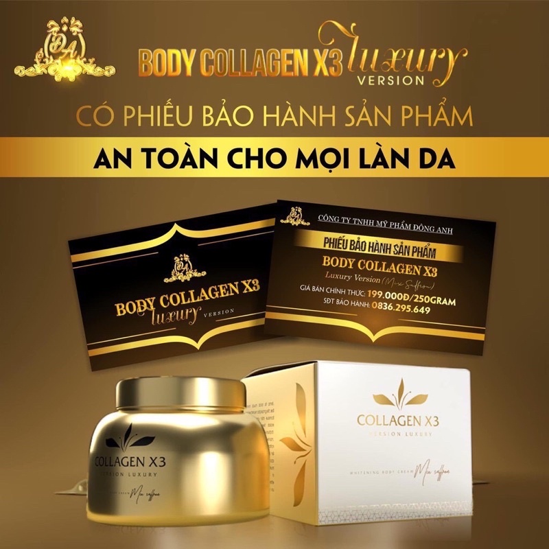 Kem Body Collagen X3 Luxury Giúp Da Trắng Sáng Bật Tone Mịn Màng 250gr