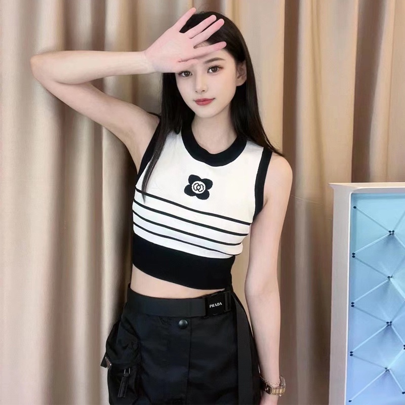 Áo croptop ZHELIHANGFEI dệt kim sát nách thêu họa tiết thời trang quyến rũ cho nữ