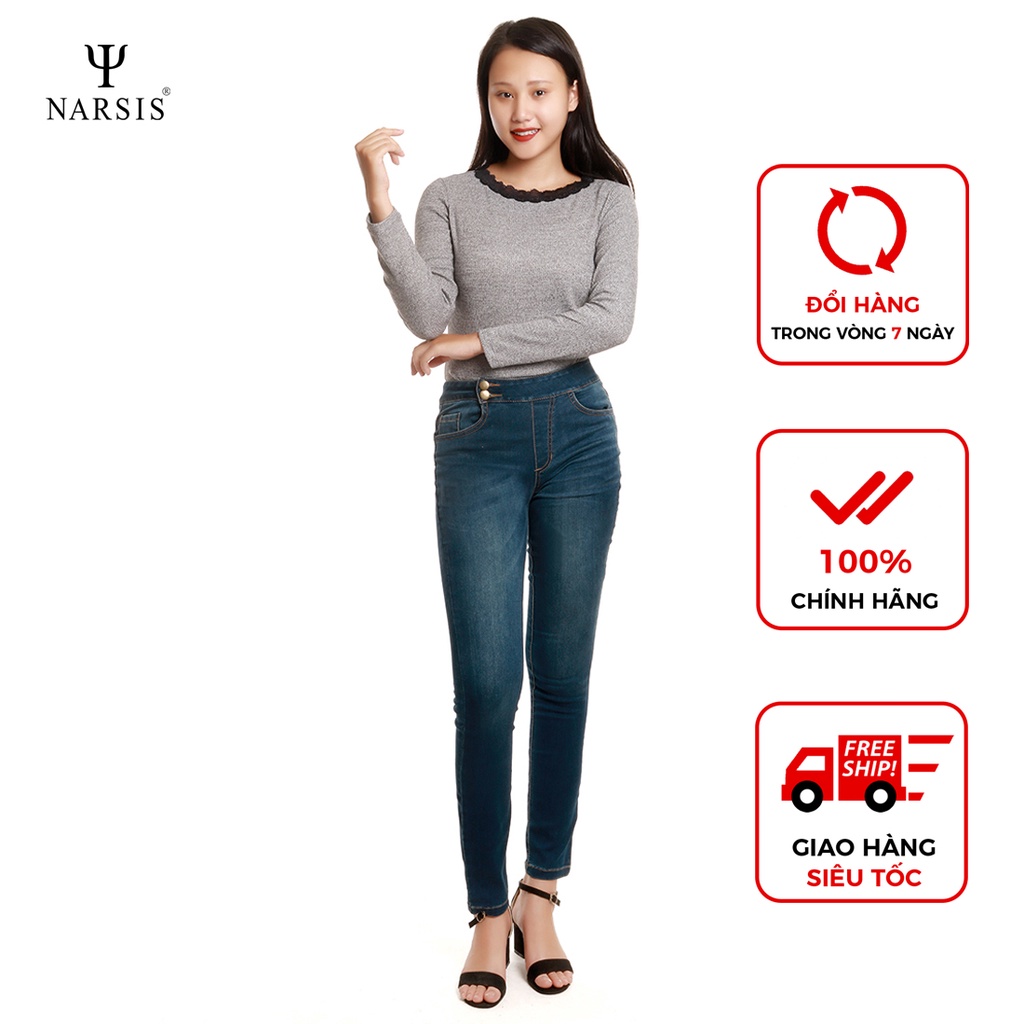 Quần bò nữ P7014 thương hiệu NARSIS màu xanh cúc lệch