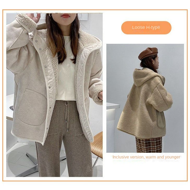 Áo Khoác Len Lông Cừu Dày Hai Mặt Dáng Rộng Phong Cách Hàn Quốc Thời Trang Mùa Đông Hàng Mới 2023 Dành Cho Bạn Nữ