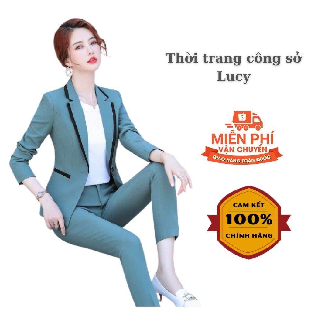 Bộ vest dài tay. Set vest nữ công sở áo dài tay, quần dáng baggy thanh lịch có túi thật 2 bên áo