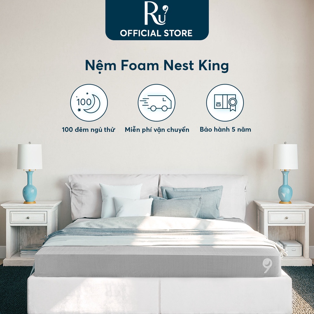 Nệm Foam Cao Cấp Nest 180 x 200 x 15 cm Ru9 Êm Ái, Thoáng Mát, Thấm Hút Tốt - Size King