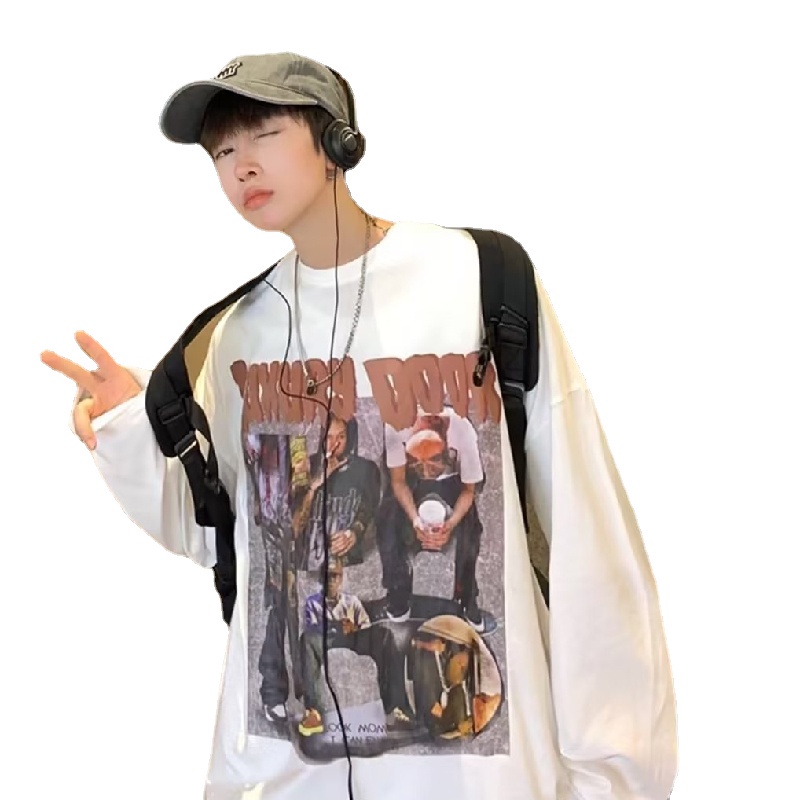 Áo Thun Tay Dài Cổ Tròn Dáng Rộng In Chữ Phong Cách Hip Hop Hàn Quốc Thời Trang Cho Nam Size M-5XL