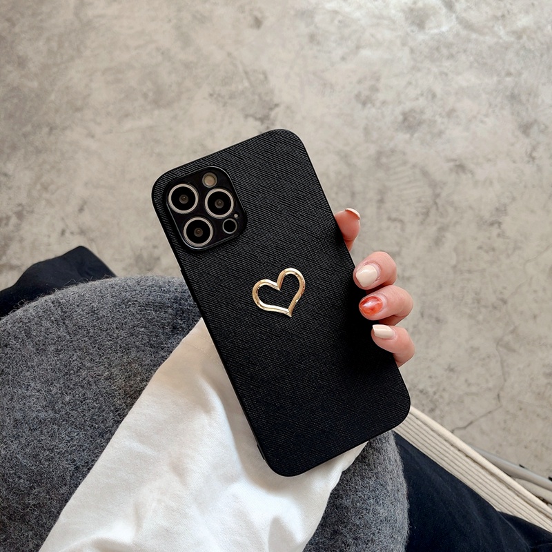 Ốp điện thoại tpu mềm+da trái tim kim loại thích hợp cho iPhone 13 Mini 12 11 Pro Max XS Max XR XS X 7 8 6 6s Plus
