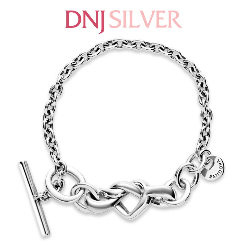 Vòng tay bạc 925 cao cấp - Mẫu vòng Knotted Heart T-Bar Bracelet, có thể mix thêm hạt charm vào vòng theo ý thích