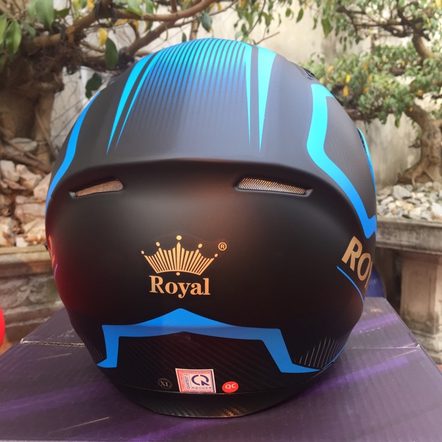 Mũ bảo hiểm fullface royal m179 2 kính đen line xanh tặng kèm Balo dây rút