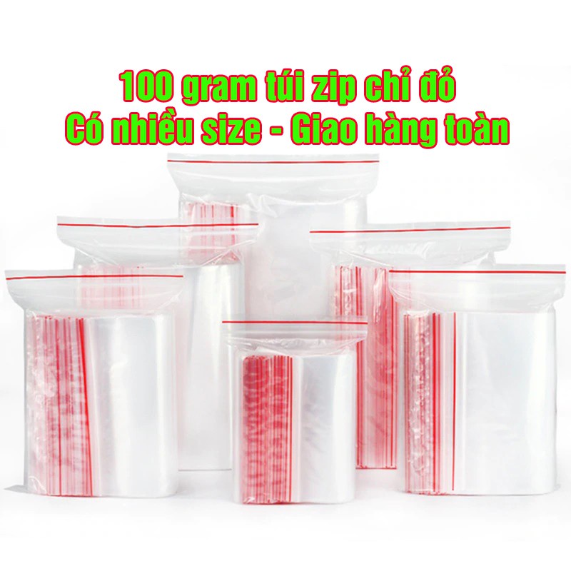 100gr TÚI ZIP chỉ đỏ loại dày đẹp - Ấn vào chọn size - (bịch PE vuốt mép đựng phụ kiện, gia vị, thực phẩm)