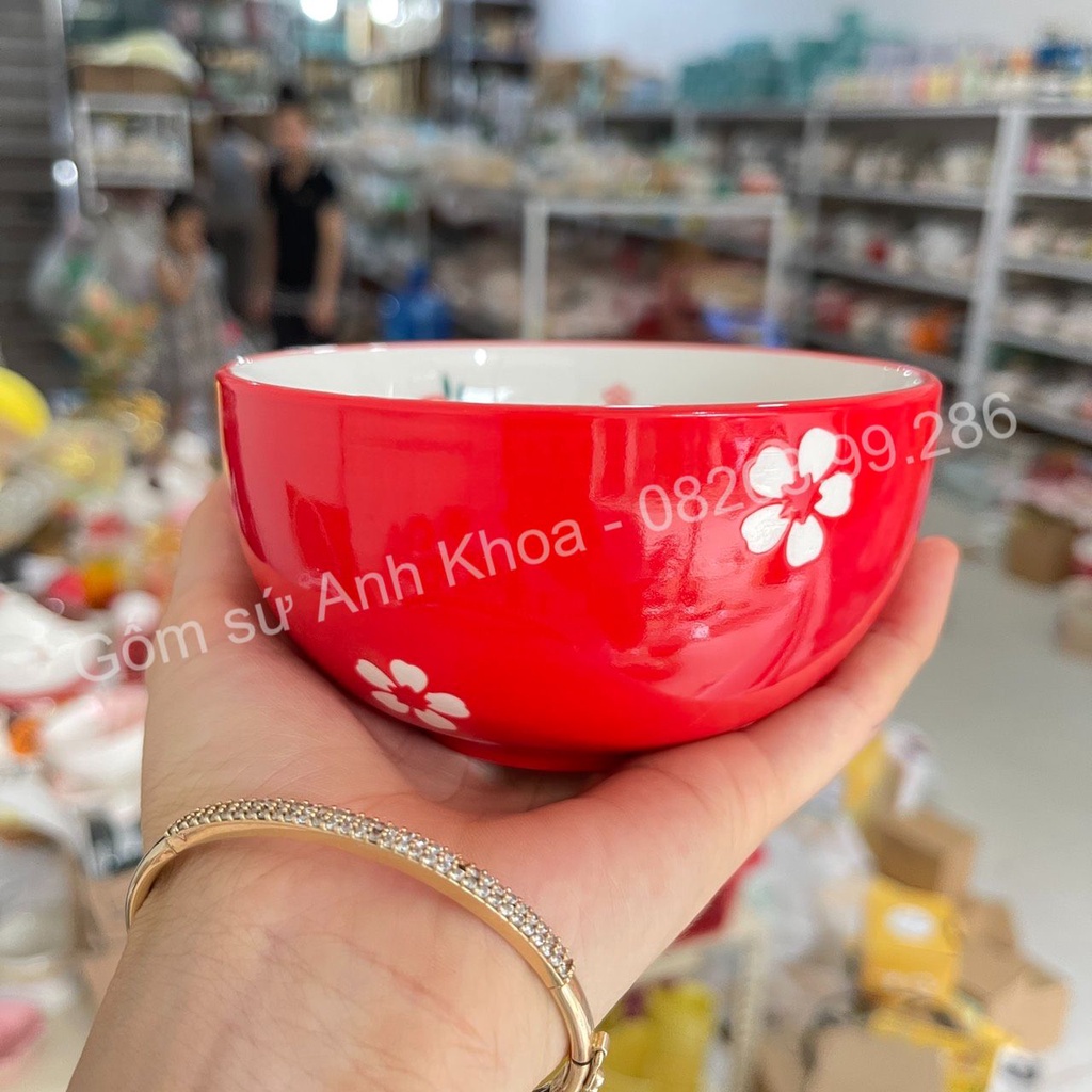 Bộ Chén Dĩa Sứ Bát Ăn Cơm Đĩa Sứ Dễ Thương Cute sét dâu 24 món màu đỏ Decor cao cấp.