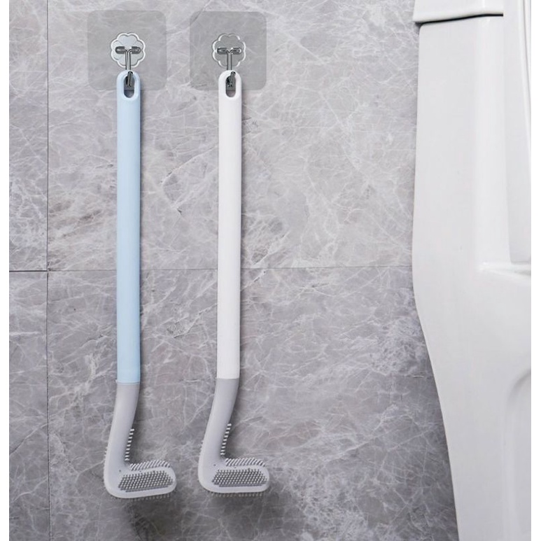 Chổi cọ Toilet chữ L đầu Silicon - kèm miếng dán