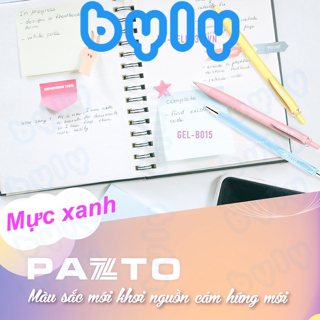 Bút gel mực xanh Pazto vỏ nhiều màu pastel xinh xắn 𝑻𝒉𝒊𝒆̂𝒏 𝑳𝒐𝒏𝒈 Gel-B015 - ByLy Store