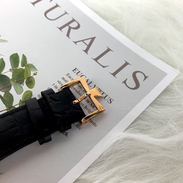 Đồng hồ Nam đồng hồ cơ máy nhật, mẫu 5 kim lộ cơ cánh khế mặt đen viền vàng size 40mm