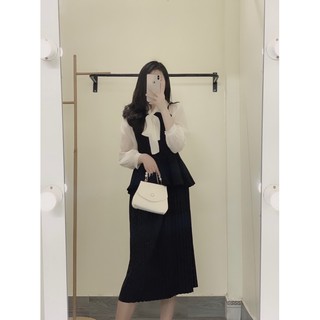 Set áo peplum nơ + chân váy dài