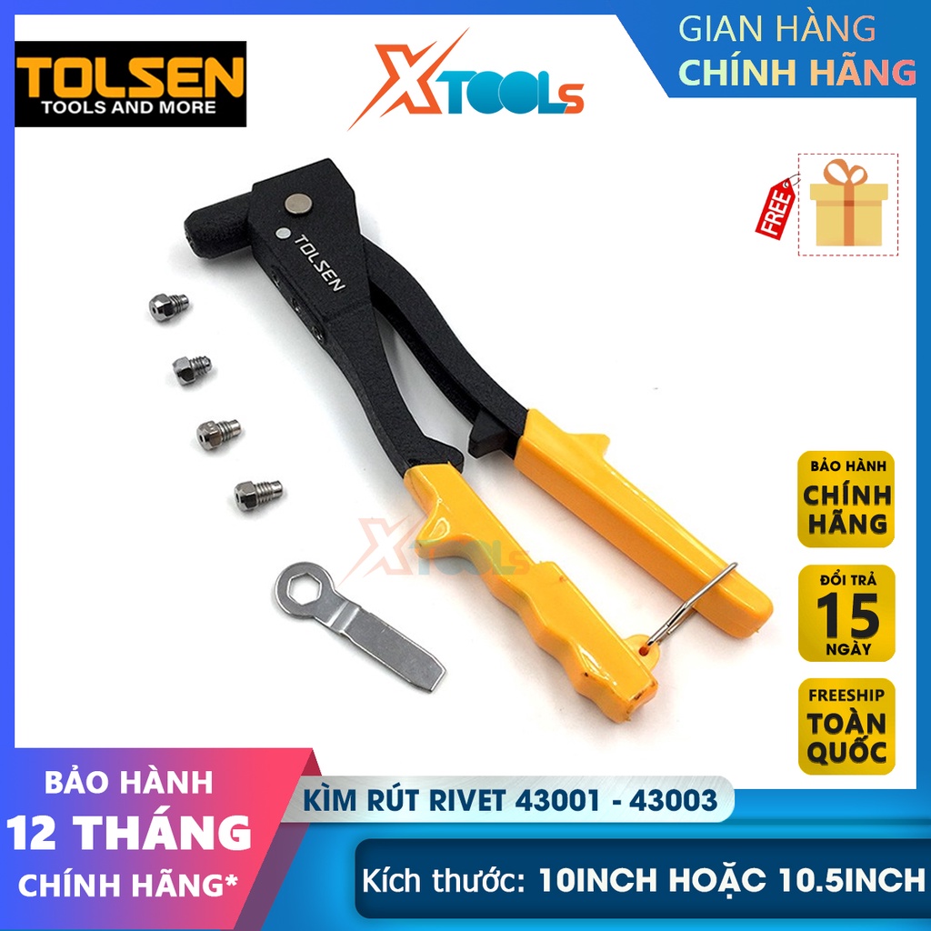 Kìm rút đinh tán chuyên dụng TOLSEN 43001-43003, kềm rút rive trợ lực tay cầm dài cỡ đinh rút 2.4mm[CHÍNH HÃNG][XTOOLS]