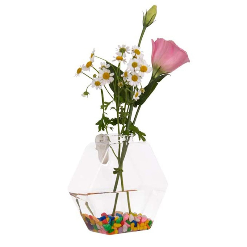 Bình Hoa Thủy Tinh Trong Suốt Hình Lục Giác Treo Tường Trang Trí Nội Thất DIY
