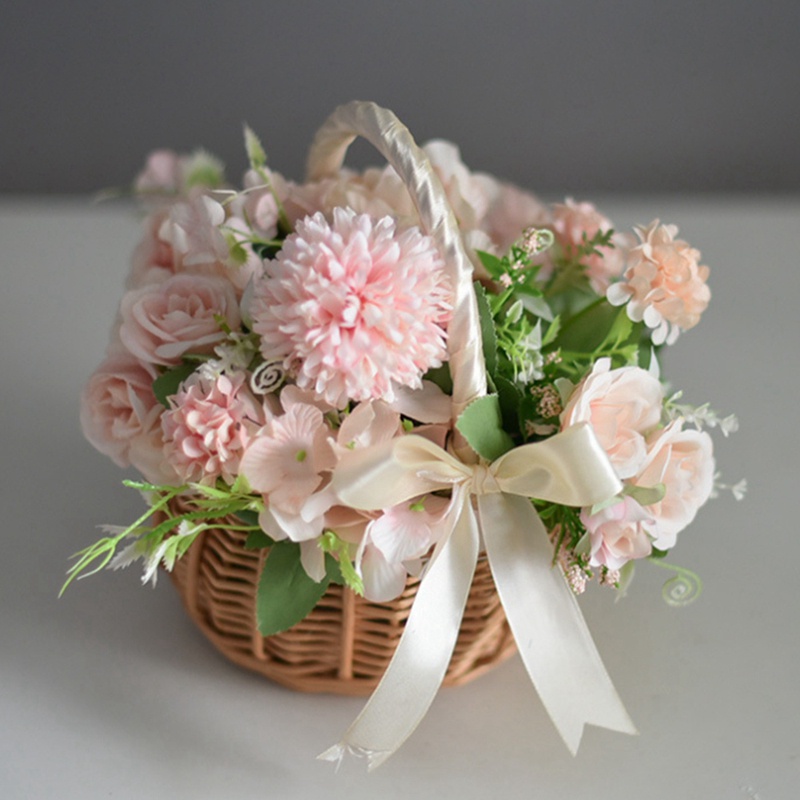 Giỏ Hoa Đan Mây Thủ Công Có Nơ Xinh Xắn