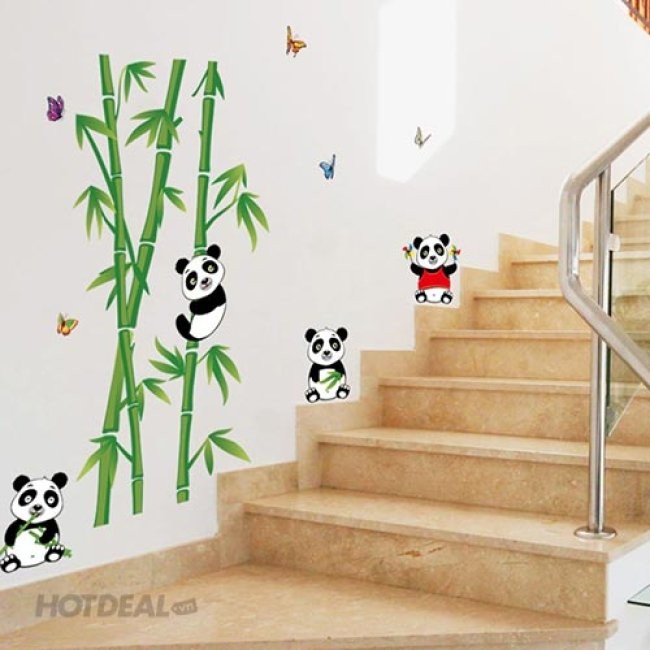 Decal dán tường gấu trúc ôm cây