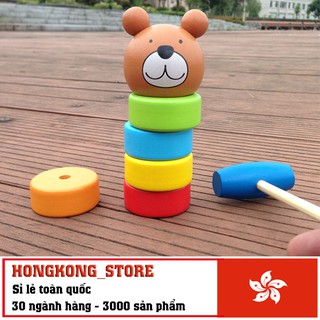 Đồ chơi tháp gấu bằng gỗ cho bé - Đồ chơi xếp tháp gấu giúp phát triển tư duy