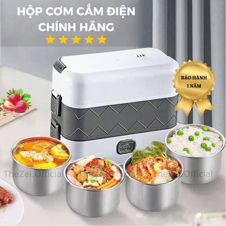 Hộp cơm cắm điện lunchbox hộp cơm văn phòng 2 tầng 4 bát inox có chức năng nấu chín hâm nóng và giữ nhiệt