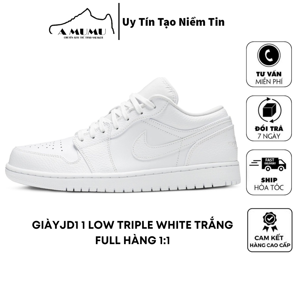 Giày Sneaker JD Full Trắng cổ thấp  1 Low All White - Giày Sneaker Nam Nữ Thể Thao Cổ Thấp Cao Cấp Full box + Bil