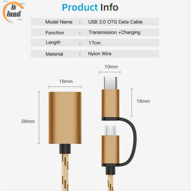 Dây Cáp Chuyển Đổi OTG Type-c Sang Usb 2 Trong 1 Cho Điện Thoại / Máy Tính Bảng