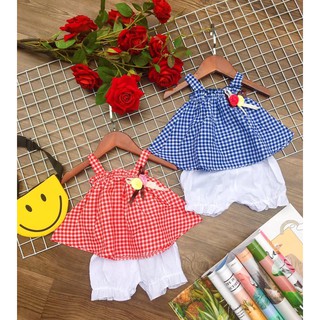 Bộ quần áo bé gái kẻ chất tơ đũi 7-17kg