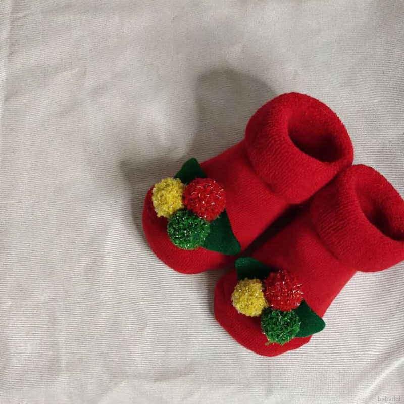 Vớ Cotton Dày Giữ Ấm Chống Trượt In Họa Tiết Hoạt Hình Giáng Sinh Cho Bé