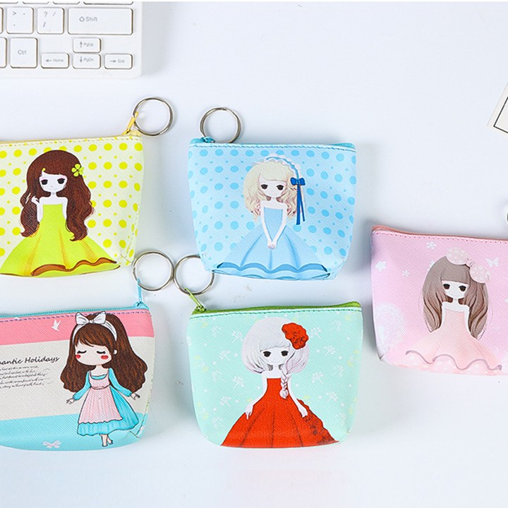 Bóp túi ví nữ đựng tiền mini hình cô bé vải canvas ví đựng thẻ túi nhỏ cặp sách balo cao cấp F735SP3