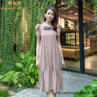Đầm bầu thời trang thiết kế nơ ngực sát lách MB143 chất lụa hàn châu freesize từ 45 đến 70kg