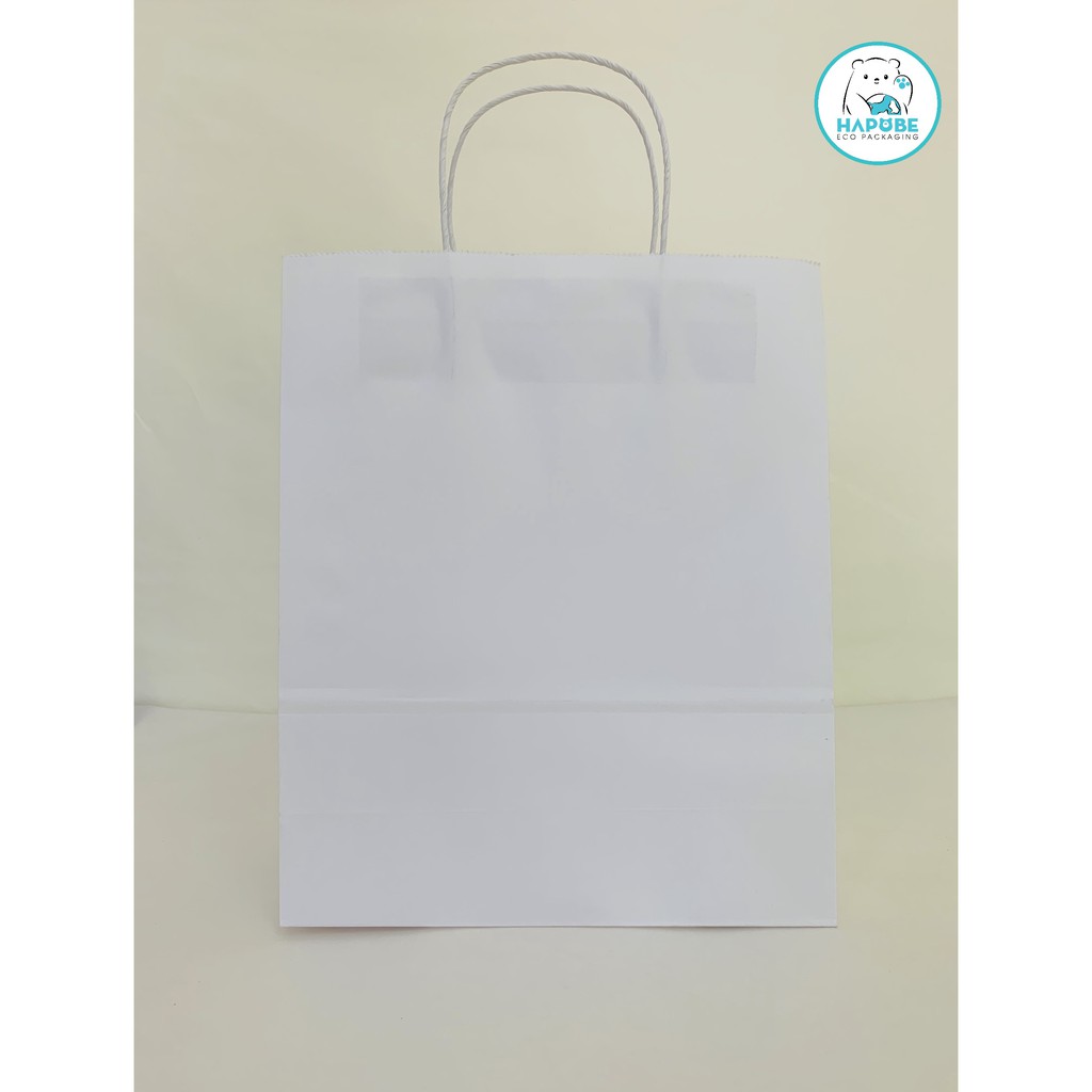 Combo 100 túi giấy kraft  trắng có quai 25x10x30cm GQZ057