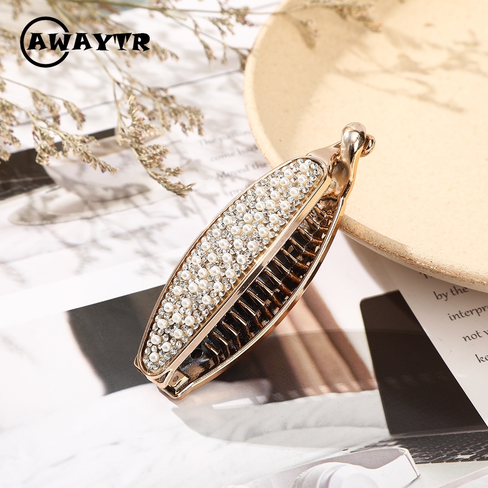 Kẹp tóc đính pha lê ngọc trai nhân tạo thời trang cho nữ