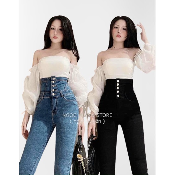 Quần jeans nữ skinny shyntores cúc dọc lưng cao vải co giãn mạnh siêu hot