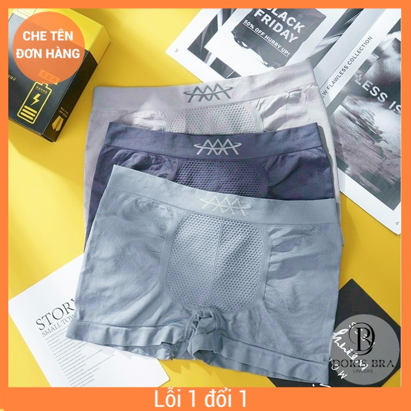 Hộp 3 quần lót sịp đùi nam AAA Boxer cotton thông hơi co giãn 4 chiều Freesize &lt; 70Kg - Doris.Bra