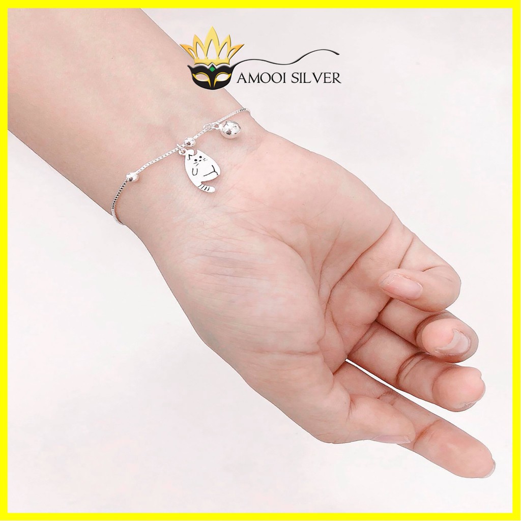 Vòng Tay Bạc 💛𝑭𝑹𝑬𝑬𝑺𝑯𝑰𝑷💛 Lắc Tay Mèo Ú Có Chuông - Lắc Tay Bạc S925 - AMOOI SILVER