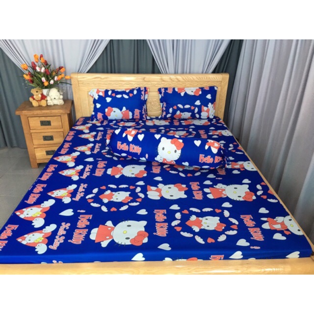 Drap thun❤️FREESHIP❤️ga thun lạnh Hàn Quốc mẫu mèo nơ ( 1 ga, 3 áo gối)