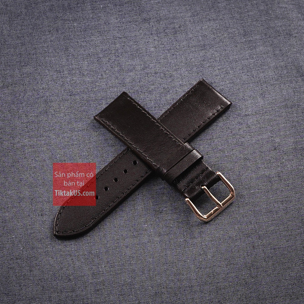 Dây đồng hồ nam da bò thật 100% khóa vàng hồng, Size từ 18mm đến 24mm