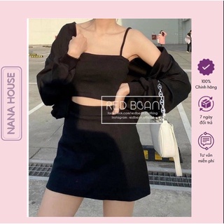 Set 3 món Váy body áo 2 dây croptop kèm cadigan dài tay đầm dáng ôm