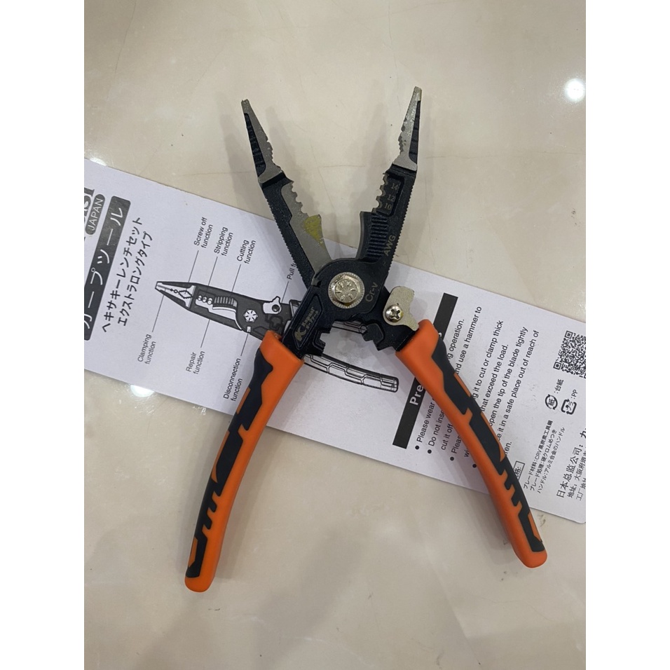 Kìm điện đa năng mẫu mới có khóa kềm chính hãng Kapusi Nhật Bản 8inch loại xịn chuyên cắt, uốn, tuốt, kẹp dây, vặn vít