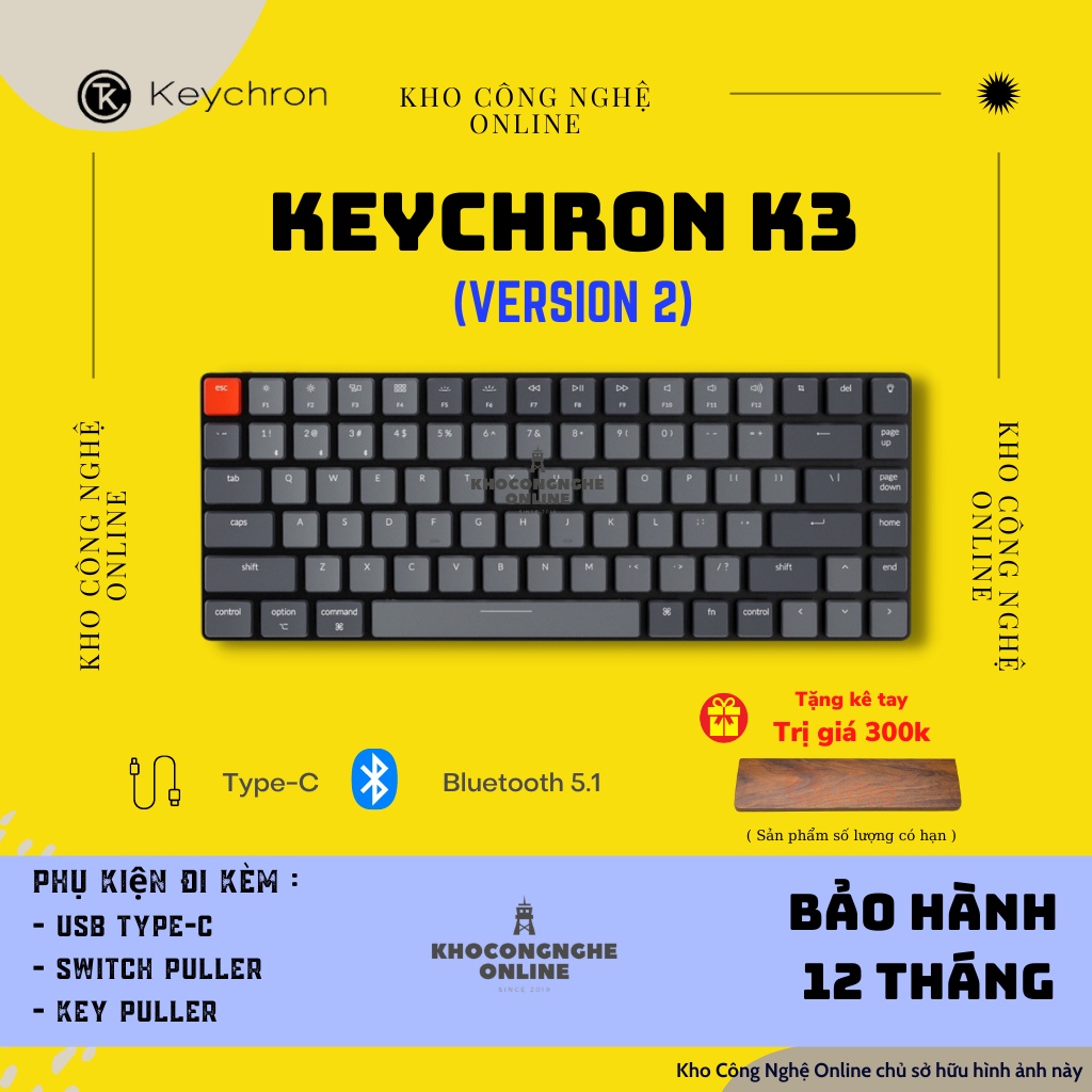 Bàn phím cơ Keychron K3 siêu mỏng hotswap (version 2)